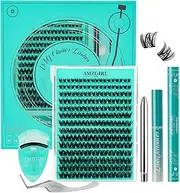 Lash Extension Kit Lash Clusters kit Lash Bond and Seal Eyelash Remover and Lashes Applicator for Diy Lashes Extension Set at Home by AMZGlRL(144PcsBlues-Mix8-16mm kit)