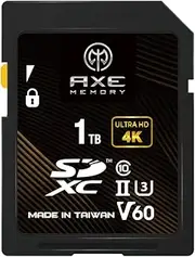 AXE MEMORY 1TB SD Card, Read Speed Up to 245MB/s, UHS-II U3 V60 4K UHD, Professional Grade SDXC Memory Card