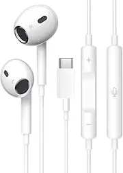 Perisail USB-C Digital Audio Headphones for iPhone 15 & Android | HiFi Stereo Earphones | Vol. Control & Mic | Wired Earbuds Compatible with Samsung S23/S22/A Series, Pixel 7/6 (White)