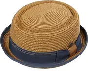 [DASMARCA] Mens Summer Paper Straw Telescope Crown Retro Porkpie Hat - Rico