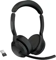 Jabra Evolve2 55 Wireless Stereo Headset - Active Noise Cancelling - UC Cert - USB A Booster - On Ear Bluetooth Headphones with Noise Canc Boom Mic + ClearVoice for Crystal Clear Calls 18hr Music Time