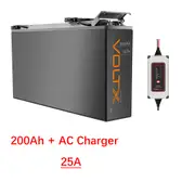 VoltX 12V 200Ah Slim Lithium Battery with 25A AC Charger