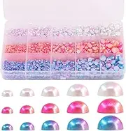 Glarks 2850Pcs Mixed 3mm 4mm 5mm 6mm 8mm Rainbow Color Beads Flat Back Half Round Pearl Bead Cabochon Pearl Flatback Pearl Bead Set