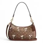 COACH x PEANUTS Teri Shoulder Bag CBJ88 Tan Brown Snoopy Print Signature Canvas