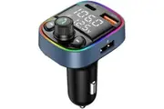 FM Transmitter for Car,Radio AUX Adapter with Dual Screen Display&7 Color Backlit, Music Player Kit with Handsfree Calling, QC3.0 & PD Ports Charger