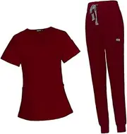 [yuksok] Nursing Scrubs Uniform Jogger Suit Stretch Comfortable Multi Pockets with Scrub Top and Pants Work Clothing for Pet Groomer Cosmetology SPA