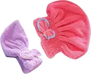 MUSISALY 2Pcs Bow Hair Drying Caps Adorable Microfiber Bath Hats Quick Drying Hair Towels for Women & Soft & Absorbent 2 Colors & Watermelon