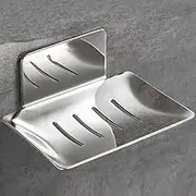 Soap Dish Shelf Sponge Holder Shower Bath Wall Mounted Stainless Steel Metal Tray Container (Silver)