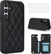 [Asuwish] Phone Case for Samsung Galaxy S24 5G Wallet Cover with Tempered Glass Screen Protector and Leather RFID Credit Card Holder Stand Slot Rugged Mobile Cell Accessories S 24 24S G5 Women Men Black