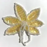 Lot of 2 Yellow Flower Floral Beaded Sequined Sew-On Applique Craft Patch VTG