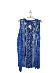 Bob Mackie nwt dress womens size 3X midi button front blue lightweight floral