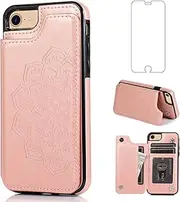 Asuwish Phone Case for iPhone 7/8/SE 2020/2022 with Screen Protector and Wallet Cover Card Holder Stand Cell iPhone7 iPhone8 7s 8s i SE2020 SE2022 2/2nd/3/3rd Generation SE2 SE3 Women Men Rose Gold