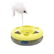 Catzon Interactive Cat Toy Scratching Spring Mouse Turntable with Exercise Bell Balls-Yellow