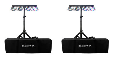 (2) Eliminator Mini Par Bar Lighting Systems w/4xLED Par Lights+Stand+Remote+Bag