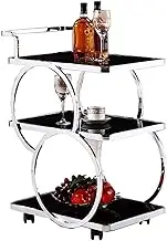 Kitchen Cart Rolling Cart Thick Tempered Glass Serving Trolley Bar Cart Beautiful Chrome Plated Metal Frame Serving Cart with Locking Wheels Drink Cart