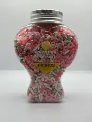 XO Love ☆ Valentines Day Sprinkles PINK Silver 3.88 oz HEART BOTTLE Wilton
