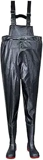 [Portwest] FW74 Steel PVC Chest Wader Waterproof Safety Workwear Steel Toecap Midsole Slip-Resistant Fuel Oil Resistant Adjustable Straps Durable Heavy-Duty Protection Comfortable Fit, Black, 41