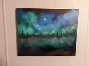 BOB ROSS STYLE OIL PAINTING-FOGGY AURORA BOREALIS