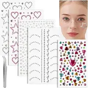 Chengruiy Face Gems & Rhinestones: Self-Adhesive Gem Stickers for Kids, Women, Teens - Multi-Purpose Body, Face, Hair, Nail Jewels with Pearls & Punk Style | Waterproof Sparkling Rave Accessories for Party, Festival (Instant Glam, Reusable)