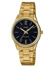 Casio Women's Gold Watch LTP-V005G-1B Black Dial Stainless Steel New