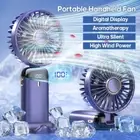 Foldable USB Rechargeable Fan With Display Screen Neck Hanging Fans Office