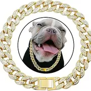 Dog Chain Collar with Bling,Rhinestone Link Gold Metal Necklace Glitter Rhinestone Sparkly Cat Collars for Small Medium Large Pet Dogs Puppy (Gold, 18inch)
