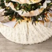 48 Inches Faux Fur Christmas Tree Skirt with Sparkly Golden line Xmas Tree Ho...