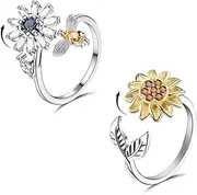 Fidget Anxiety Rings for Women Adjustable Open Ring Set Spinner Fidget Rings for Anxiety