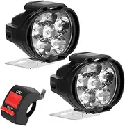 Motorcycle Headlight Universal 6 LEDs Spotlights Auxiliary Front Fog Lights with Switch 2PCS