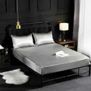 High-End Satin Emulation Silk Mattress Cover Home Queen Size Fitted Bed SheetSet