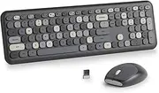 Wireless Keyboard and Mouse Combo, 2.4GHz USB Wireless Connection Retro Keyboard with Numeric Keypad and Optical Mice Set, Colorful Keyboard with Stylish Round Keys Windows XP/7/8/10/11/MacOS