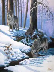 Wolf Tile Backsplash Kendrick Ceramic Animal Wildlife Art Mural POV-LKA009