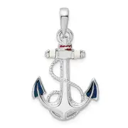 Sterling Silver De-Ani Rhodium-Plated Enameled Anchor With Rope Pendant