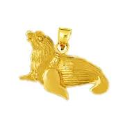 14K Gold Furred Sea Lion Pendant