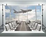 EOA 7(W) x5(H) FT Airport Lounge Backdrop Airport Terminal Departure Passenger Check in Photography Background Birthday Theme Party Events Decoration YouTube Booth Studio Prop