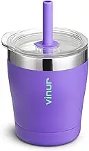 VINUR Kids Cup with Lid and Straw 260ML/9 oz Stainless Steel Vacuum Insulated Tumbler Mug with Silicone Base, Leak Proof Water Cup for Travel(Purple)