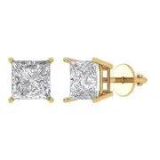 3.1ct Princess Cut Stud Solitaire Earrings Gift 14k Yellow Gold Screw Back
