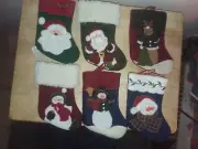 Christmas Stockings 8" tall with cute Santa/Snowmen