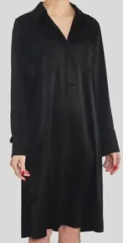 $4498 Escada Women Black Long-Sleeve Shift Lounge Sleep Nightgown Shirt Dress 36