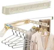 Mibcocny Foldable Clothes Drying Rack Wall Mounted, Laundry Hanger Dryer Rack, Laundry Room Organization and Storage Wall Mount, Indoor Collapsible Clothing Rack for Closet (Cream)