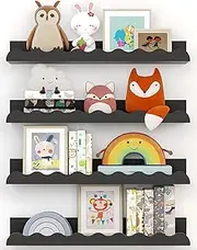 Kids Nursery Bookshelves, 4 PCS White Floating Book Shelves, Picture Ledge Shelf for Wall Decor and Storage - Perfect for Books, Toys, Photo Frames, and Nursery Décor (Black)（16.5 * 3.34 * 1.97''）