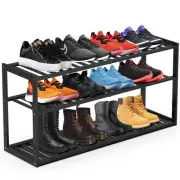 Bamboo Shoe Rack for Closet, Stackable 3 Tier Longer Shoe Organizer Shelf Hol...