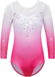 Girl Gymnastics Leotard Long Sleeve Gradient Ballet Leotard Kids Dancing Dress 3