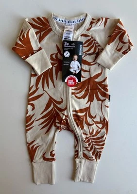 Bonds baby size newborn zippy wondersuit white brown ferns, BNWT