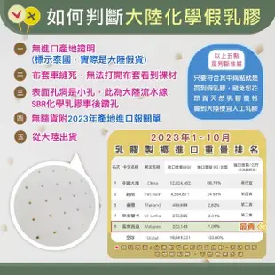 【班尼斯】雙人加大6x6.2尺x5cm馬來西亞製天然乳膠床墊+二顆-工學枕(頂級雙面護膜高純度95)