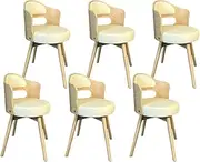Set of 6 Beige Leather Swivel Dining Chairs Ergonomic Chairs for Dining Room Lounge Office and Dressing Table