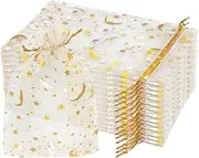 QOOWFEANIG 100 Pieces Moon Star Organza Bag - Small Clear Gauze Mesh Pouch for Wedding Favors, Jewelry, Candy, Gift Packaging - Lightweight & Versatile,White
