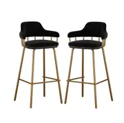 Piper Velvet Gold Legs Bar Stool (Set of 2) - Black Black