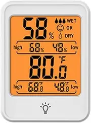 Digital Hygrometer, Indoor Thermometer Humidity Monitor Temperature Thermometer Monitor Meter with Backlight for Greenhouse White