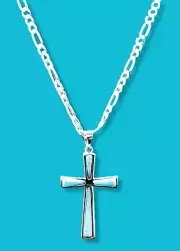 Natural Larimar Cross on a 080-3MM Figaro Chain .925 Solid Sterling Silver